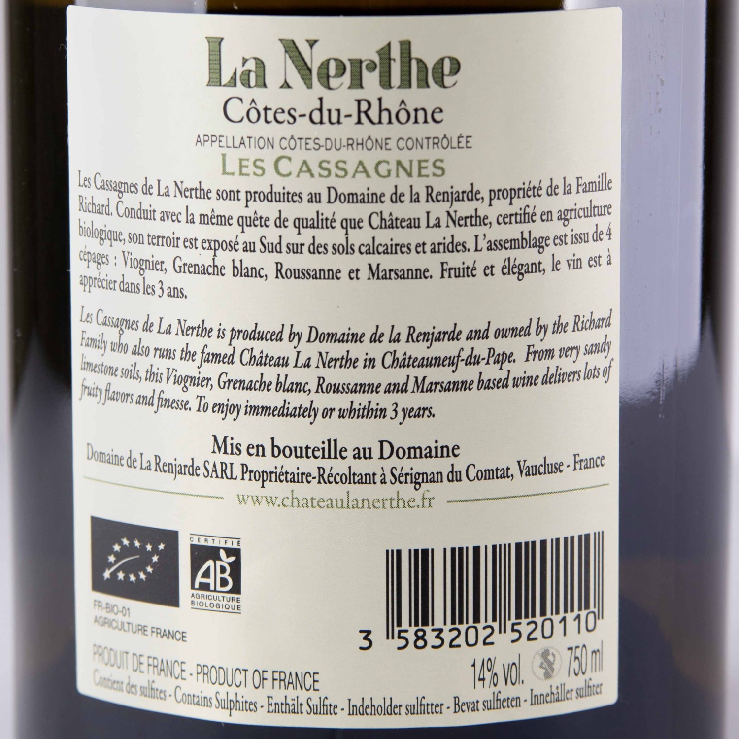 Château La Nerthe Les Cassagnes Villages Blanc AOP