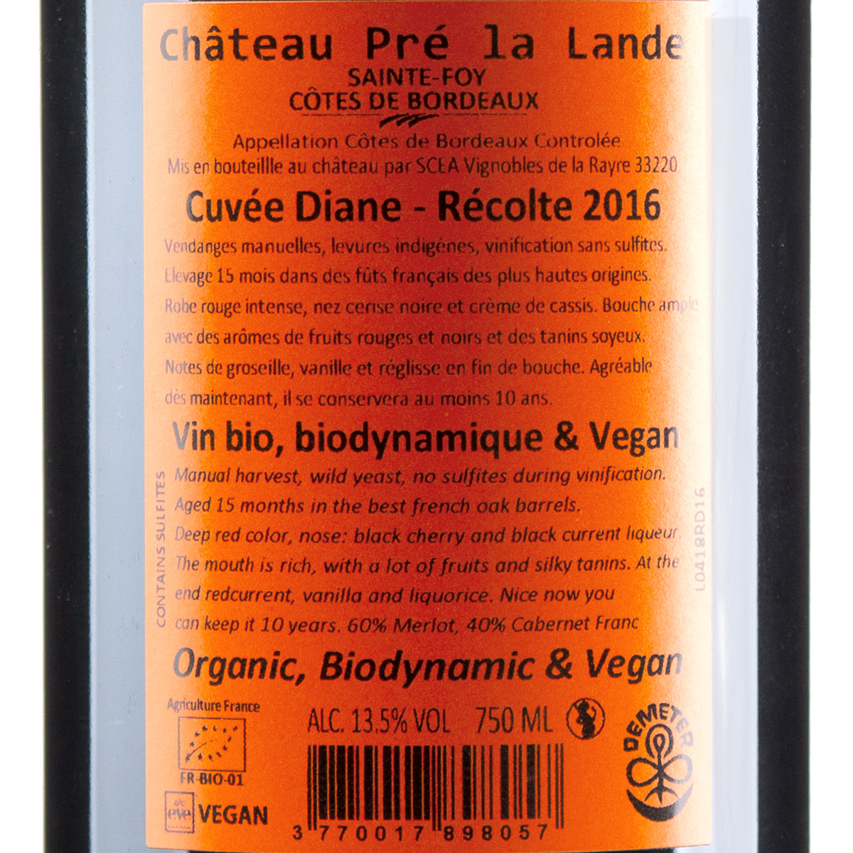 Château Pré la Lande Cuvée Diane AOC 2016