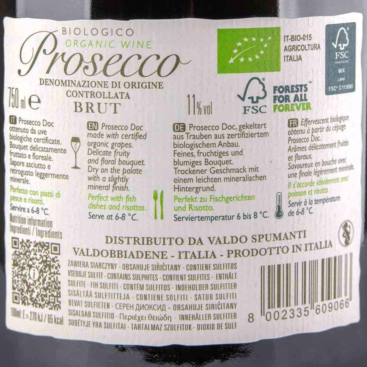 Valdo Bio Prosecco DOC Brut Vino Biologico