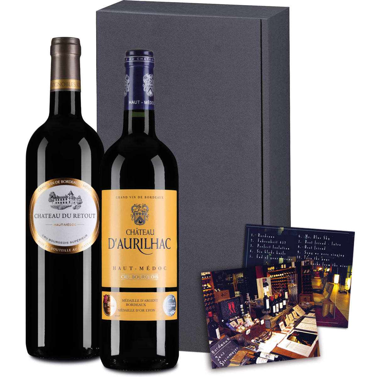 Geschenk-Set 2 Bordeaux-Weine mit CD